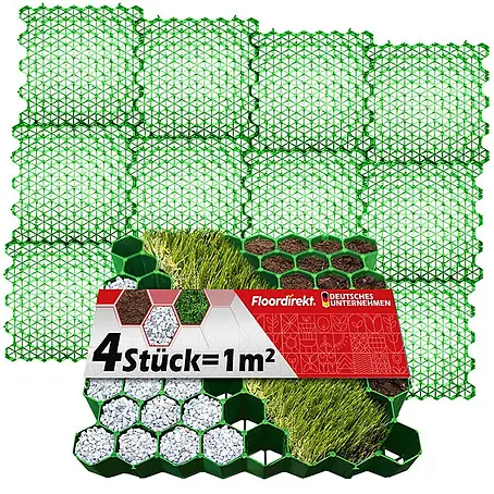 Floordirekt  Rasengitterstein Grün - 4er Set - 50 x 50 cm - Paddockplatte