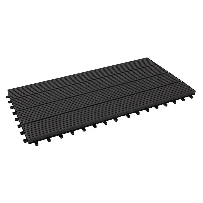 Floordirekt WPC-Klickfliese Royal Anthrazit 30 x 60 cm 6er-Set -  - Dunkelgraue WPC-Terrassenfliese mit gerillter Oberfläche und ineinandergreifender Basis für den Außenbereich.