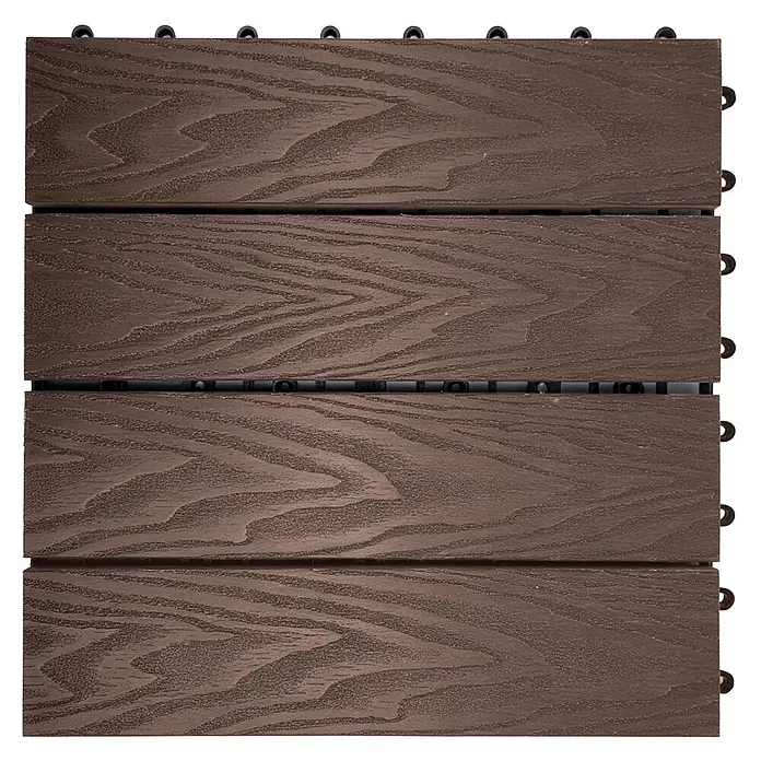 Floordirekt WPC-Terrassenfliese Noble 3D Braun 30 x 30 cm 11er-Set -  - Braune, holzgemaserte Klickfliese für Terrassen, mit texturierter Oberfläche.