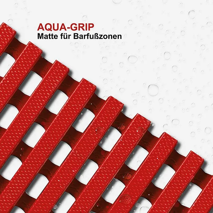 Floordirekt Antirutschmatte Adria - Arbeitsplatzmatte für Nasszonen - Rot - 120 x 100 cm -  - Rote, gerasterte AQUA-GRIP Matte für Nassbereiche, mit Wassertropfen.