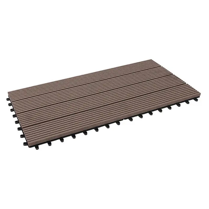 Floordirekt WPC-Klickfliese Royal Dunkelbraun 30 x 60 cm 6er-Set -  - Braune gerillte WPC-Terrassenfliese mit schwarzer Kunststoffbasis für Terrassen oder Balkone.