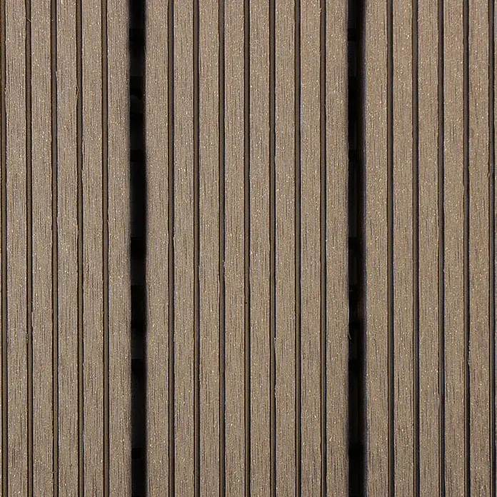 Floordirekt WPC-Klickfliese Royal Dunkelbraun 30 x 30 cm 11er-Set -  - Braunes geriffeltes WPC-Terrassendiel mit schmalen Entwässerungsfugen.