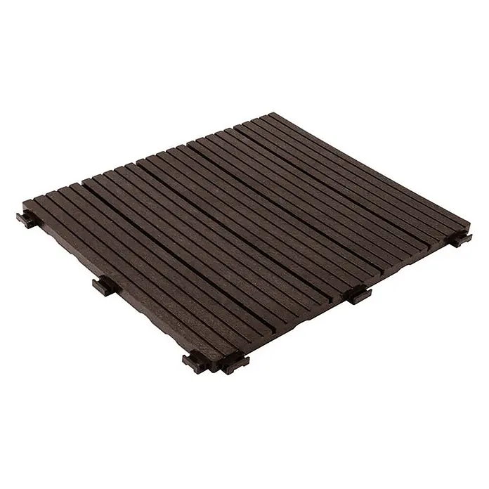 Floordirekt Klickfliese Claire 30 x 30 cm Braun 30 x 30 cm 11er-Set -  - Eine dunkelbraune geriffelte Terrassenplatte mit Verriegelungsmechanismus an den Kanten.