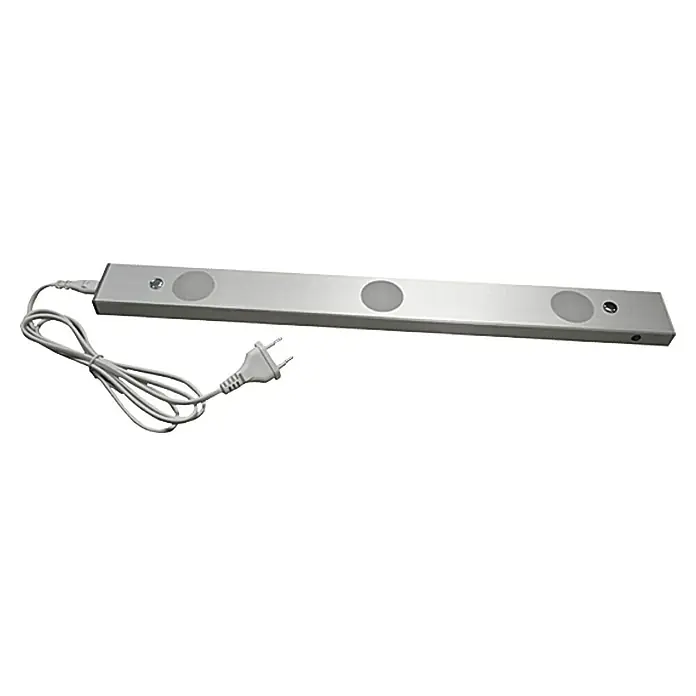 Tween Light Lámpara LED bajo mueble Rico - Potencia máx.: 9 W, 720 lm, Aluminio, 50 cm - Una luz LED plateada para debajo del gabinete con tres lámparas redondas y un enchufe.