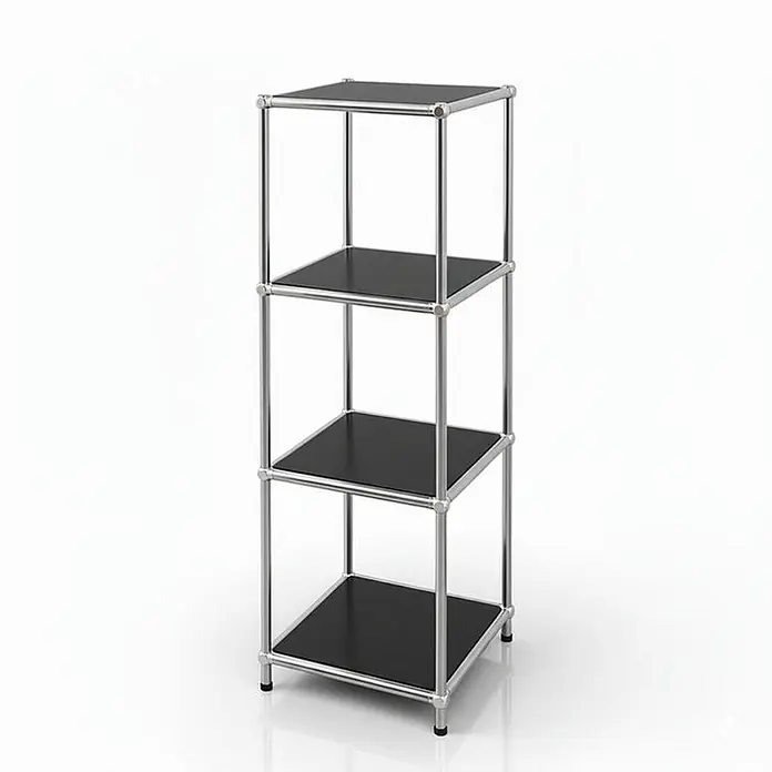 Floordirekt Metallregal Concept Epure MK-005 Schwarz 30 x 30 x 89 cm -  - Dreistöckiges Modulregal mit Chromrahmen und schwarzen Ablagen.