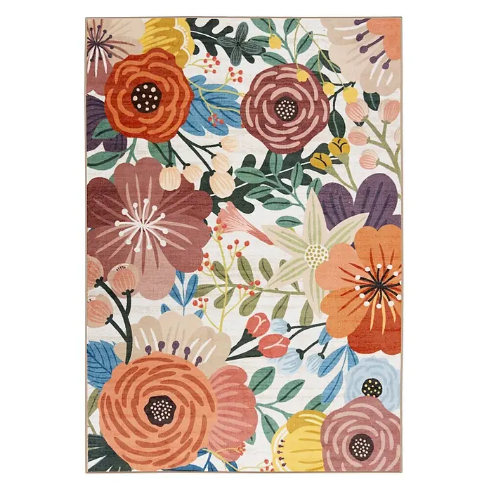 Floordirekt Kurzflorteppich Fleur 160 x 230 cm - Multicolor - Bunter Teppich mit lebhaftem Blumenmuster, großen stilisierten Blüten und Blattwerk in verschiedenen Farbtönen.