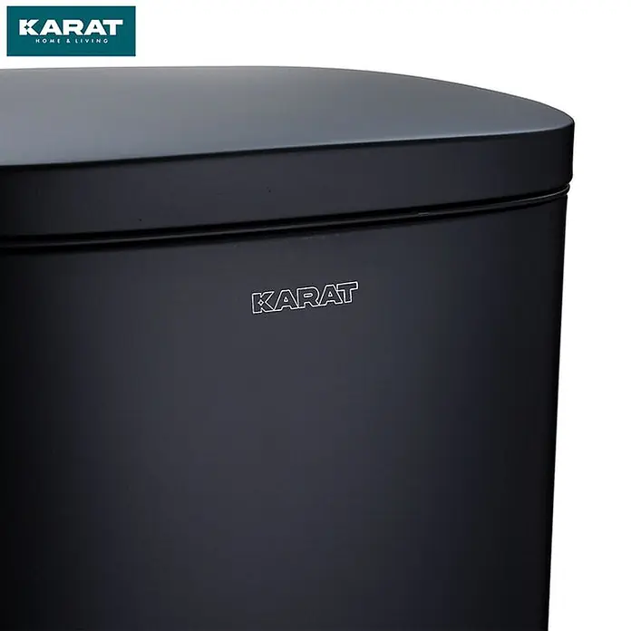 Floordirekt Mülleimer Dustin aus Edelstahl Absenkautomatik 50 Liter Schwarz -  - Schwarzer matter Behälter mit Deckel und KARAT-Branding.
