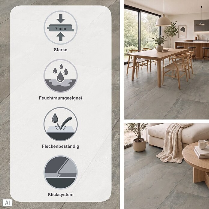 LOGOCLIC Designboden Element Flex (Vibe Tile, Fliese, 638 x 322 x 7 mm) | BAUHAUS