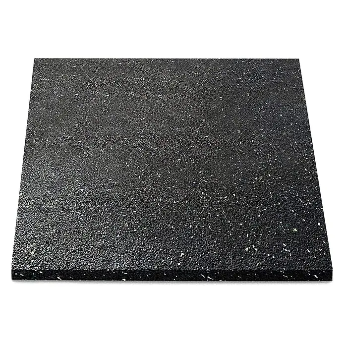 Floordirekt Antivibrationsmatte 60 x 60 x 1 cm -  - Schwarze Gummibodenfliese mit mehrfarbigen Sprenkeln, geeignet für Fitnessstudios oder Mehrzweckbereiche.