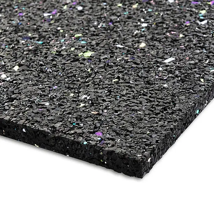 Floordirekt Antivibrationsmatte 60 x 60 x 1 cm -  - Schwarze Gummimatte aus Recyclingmaterial mit farbigen, schillernden Sprenkeln.