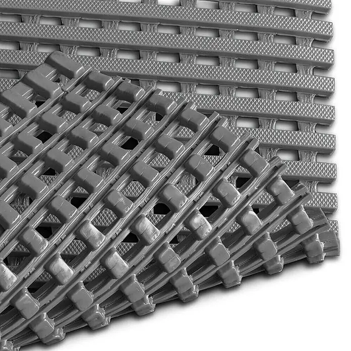 Floordirekt Antirutschmatte Adria - Arbeitsplatzmatte für Nasszonen - Grau - 120 x 100 cm -  - Graue, ineinandergreifende Gittermatte mit strukturierter Oberfläche für Entwässerung und Rutschfestigkeit.