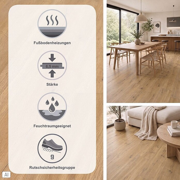 Living by Haro Hydrostar Designboden Eiche Trient Natur (1.282 x 235 x 6,5 mm, Landhausdiele)