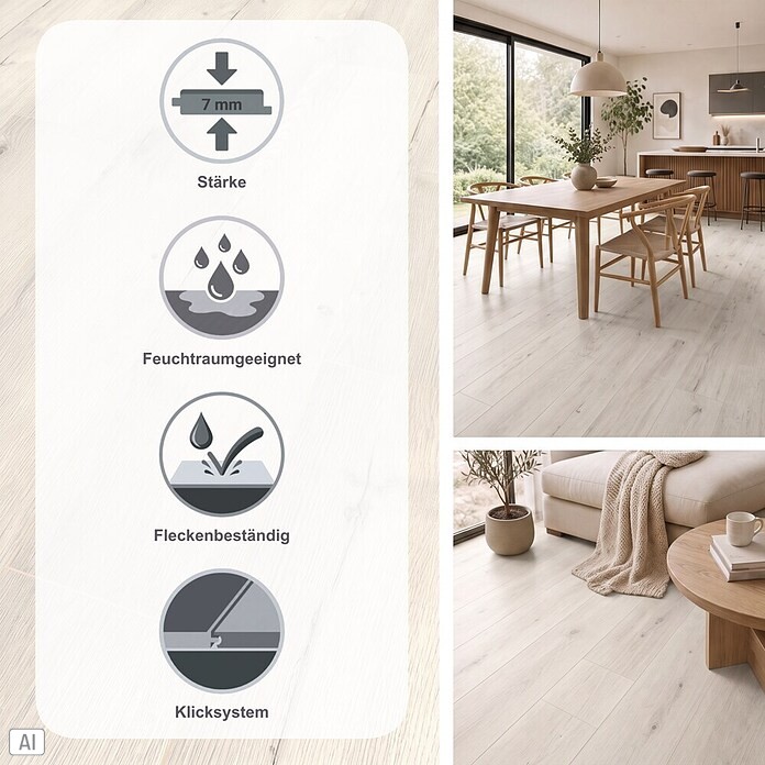 LOGOCLIC Designboden Element Flex (Eiche Almeria, Landhausdiele, 1 288 x 239 x 7 mm) | BAUHAUS
