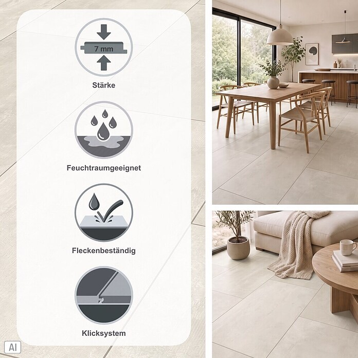 LOGOCLIC Designboden Element Flex (Mist Tile, Fliese, 638 x 322 x 7 mm) | BAUHAUS