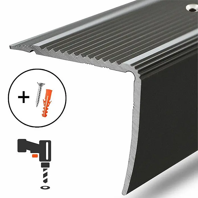 Floordirekt Treppenkantenprofil Integral 100 x 3 x 3,5 cm Bronze - Aluminium, Bronze - Dunkelgraues geriffeltes Aluminium-Treppenkantenprofil zur Schraubbefestigung, inkl. Schrauben und Dübel.