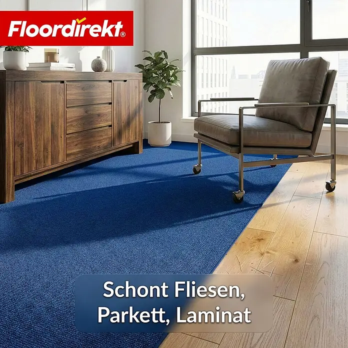 Floordirekt Teppichboden Meterware Malta - aus Nadelvlies - mit Schaumrücken - Dunkelblau - 200 x 100 cm - Nadelfilz, Polypropylen, Dunkelblau - Blauer Teppichläufer von Floordirekt, der Fliesen, Parkett und Laminat schont.