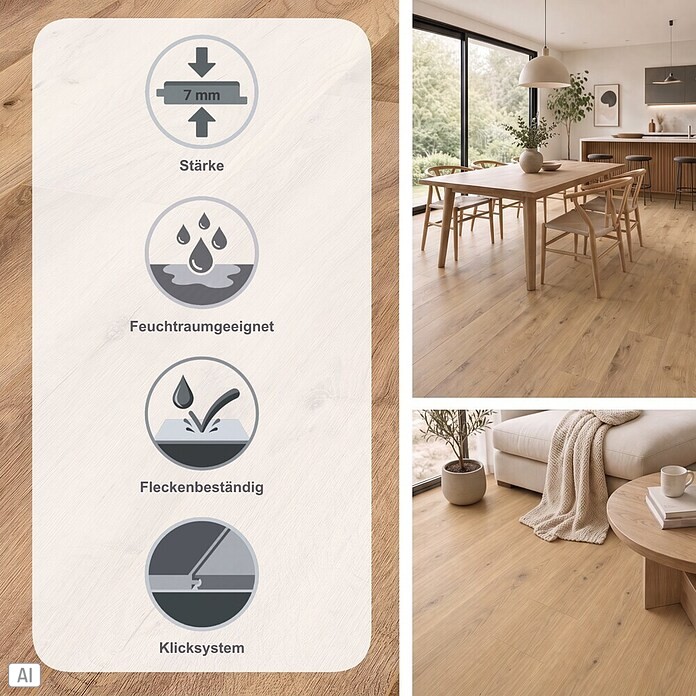 LOGOCLIC Designboden Element Flex (Eiche Amara, Landhausdiele, 1 288 x 239 x 7 mm) | BAUHAUS