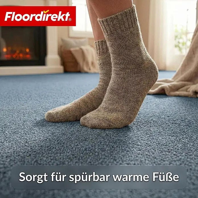 Floordirekt Teppichboden Meterware Malta - aus Nadelvlies - mit Schaumrücken - Grau - 200 x 250 cm - Nadelfilz, Polypropylen, Grau - Blauer Teppich, der Wärme spendet, mit Füßen in kuscheligen Socken.