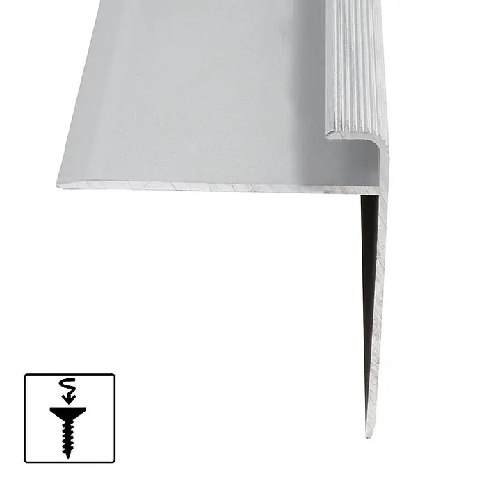 Floordirekt Stufenkantenprofil Safety F-Form Silber 90x5,3 cm Vorgebohrt -  - Silbernes Aluminiumprofil/Abschlussleiste zur Schraubbefestigung.