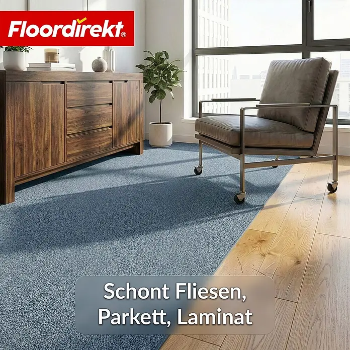 Floordirekt Teppichboden Meterware Malta - aus Nadelvlies - mit Schaumrücken - Grau - 200 x 250 cm - Nadelfilz, Polypropylen, Grau - Blauer Teppich, der Fliesen, Parkett und Laminat schützt.