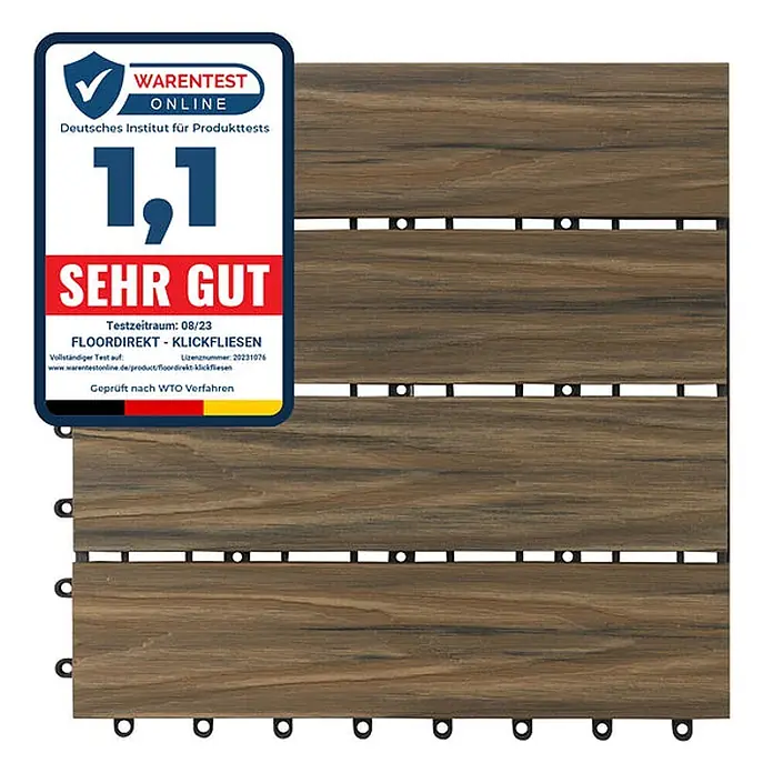 Floordirekt WPC-Klickfliese Classic Mix Teak 30 x 30 cm -  - Braune Klickfliesen in Holzoptik. Von WARENTEST ONLINE mit 'Sehr Gut' ausgezeichnet.