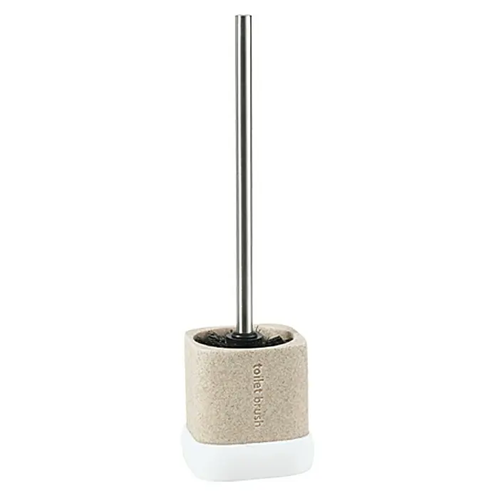 Venus Nara Conjunto de escobilla - 9,5 x 9,5 x 35 cm, Plástico, Beige - Escobilla de baño con soporte beige y blanco, diseño minimalista para un baño limpio.