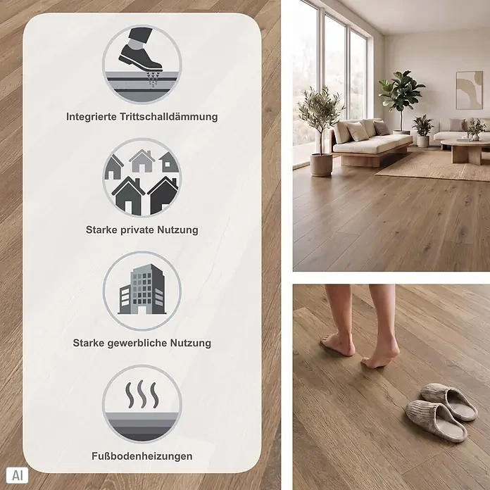 Parador Designboden Modular One - Eiche Linea natur, 1.285 x 194 x 8 mm - Brauner Holzfußboden mit integrierter Trittschalldämmung, geeignet für starke private und gewerbliche Nutzung sowie Fußbodenheizungen.