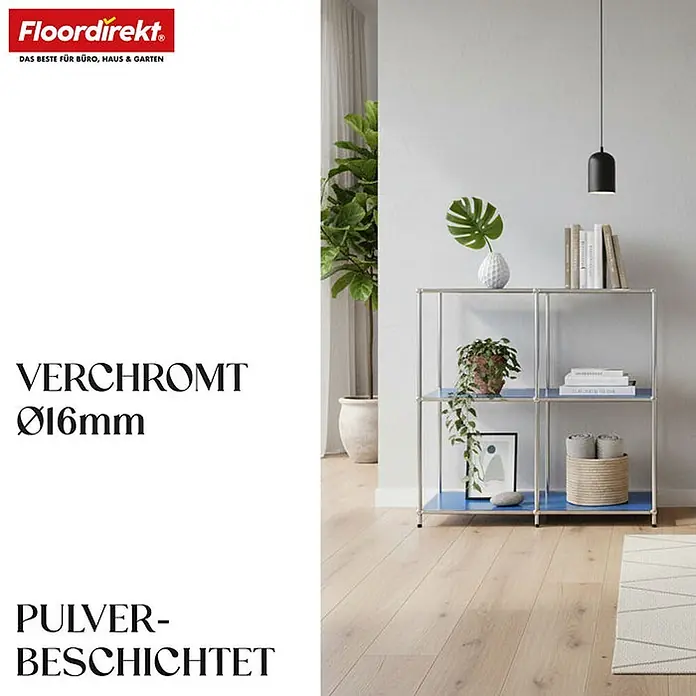 Floordirekt Metallregal Concept Epure MK-027 Sideboard 78 x 40 x 82 cm Blau -  - Verchromtes Regal mit blauen, pulverbeschichteten Böden, Ø16mm, für Zuhause oder Büro.