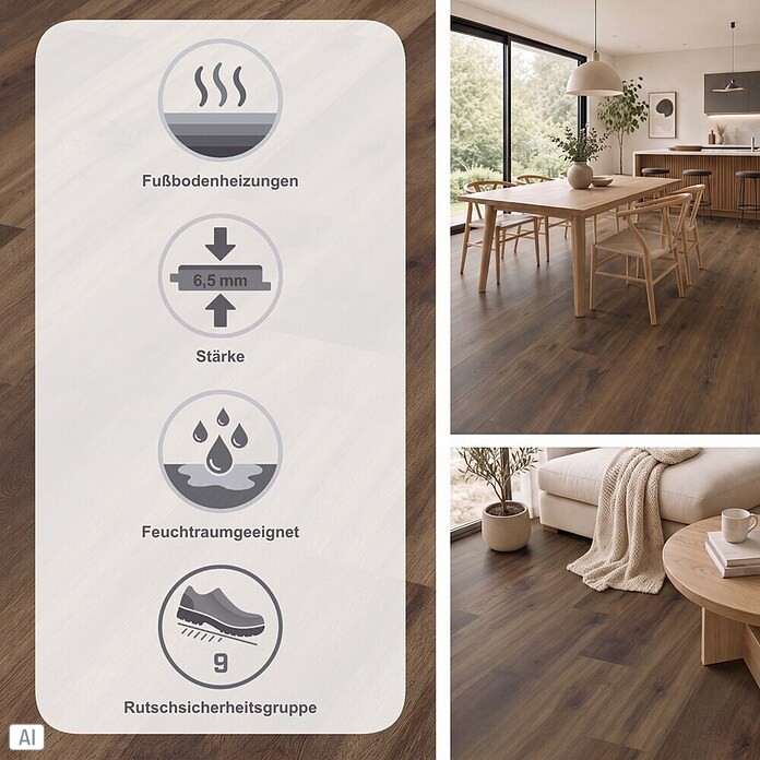Living by Haro Hydrostar Designboden (Eiche Schokobraun, Landhausdiele, 1 282 x 235 x 6,5 mm) | BAUHAUS