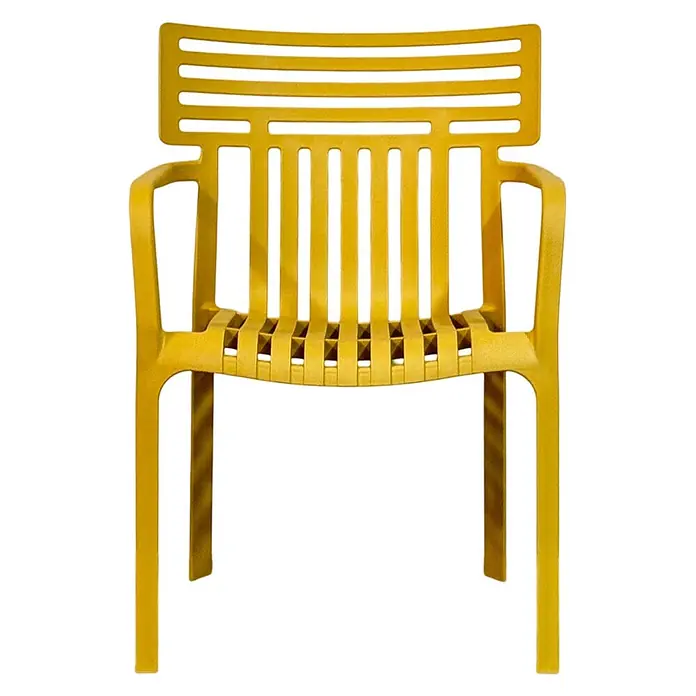 Floordirekt Gartenstuhl Terrano Gelb - Polypropylen, Gelb - Gelber Stuhl mit Lattenrückenlehne, Sitzfläche und Armlehnen.