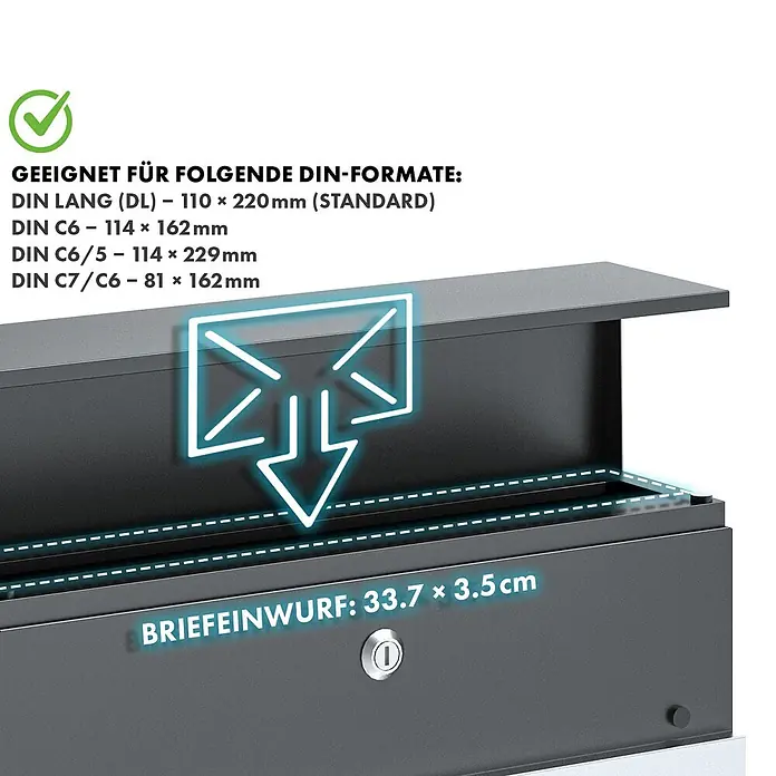 Floordirekt Briefkasten Gaston mit Zeitungsfach Edelstahl -  - Dunkelgrauer Briefkasten mit Einwurfschlitz. Maße: 33,7 x 3,5 cm, kompatibel mit DIN Lang, C6, C6/5, C7/C6 Formaten.
