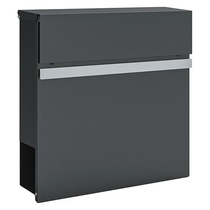 Floordirekt Briefkasten Gaston mit Zeitungsfach Edelstahl -  - Dunkelgrauer moderner Briefkasten mit silbernem Querstreifen.