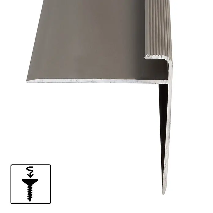 Floordirekt Stufenkantenprofil Safety Bronze Hell 100x5,3 cm Vorgebohrt -  - Dunkelgraues L-förmiges Aluminiumprofil mit geriffelter Vorderseite zur Schraubmontage.