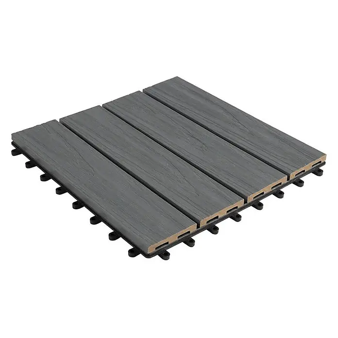 Floordirekt WPC-Klickfliese Classic Grau 30 x 30 cm 11er-Set -  - Dunkelgraue, ineinandergreifende WPC-Terrassenfliesen für den Außenbereich.