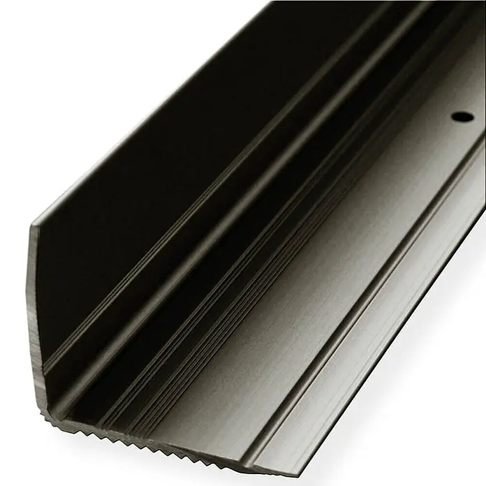 Floordirekt Treppenkantenprofil Integral 100 x 3 x 3,5 cm Bronze - Aluminium, Bronze - Dunkles L-förmiges Treppenprofil mit Griffrillen und Bohrloch, ideal für sichere Bodenübergänge.
