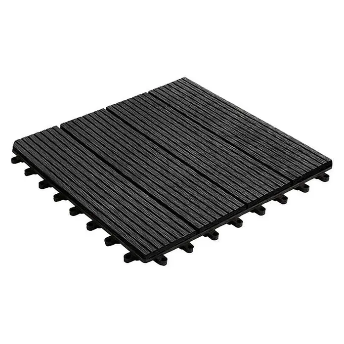 Floordirekt WPC-Klickfliese Royal Anthrazit 30 x 30 cm -  - Schwarze WPC-Terrassenplatte mit geriffelter Oberfläche und Klick-System für einfache Außenmontage.