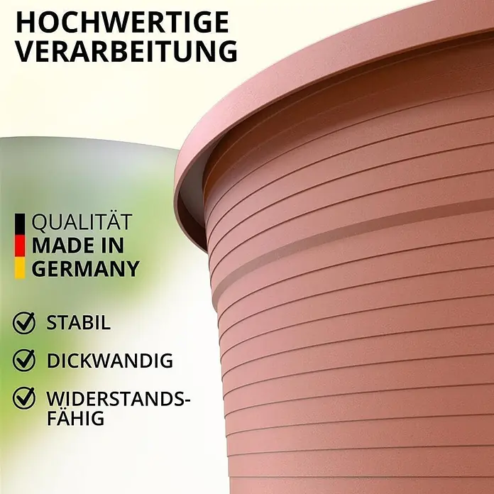 Ø 35 cm mit Untersetzer rund – Terrakotta – Pflanzkübel -  - Brauner, dickwandiger und widerstandsfähiger Blumentopf mit hochwertiger Verarbeitung, Made in Germany.