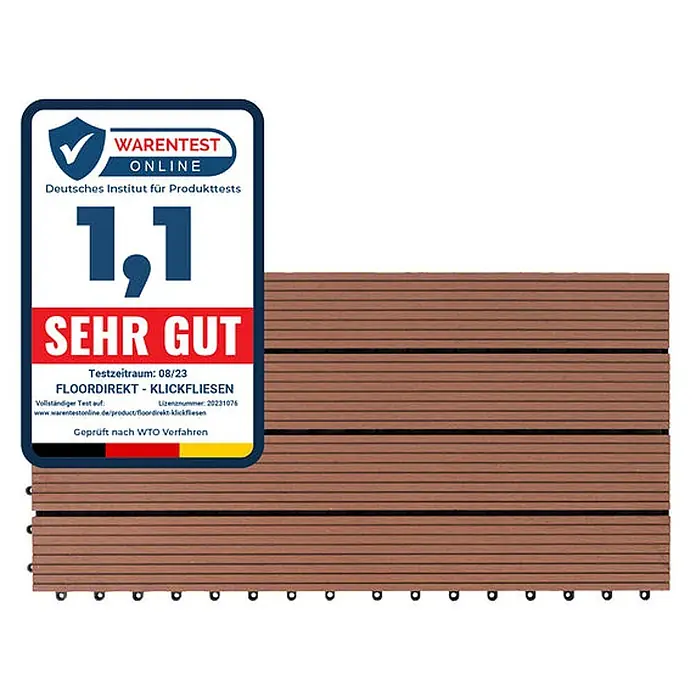 Floordirekt WPC-Klickfliese Royal Hellbraun 30 x 60 cm -  - Braune Klickfliesen mit Holzoptik, ausgezeichnet mit der Note "SEHR GUT" (1,1) von Warentest Online.