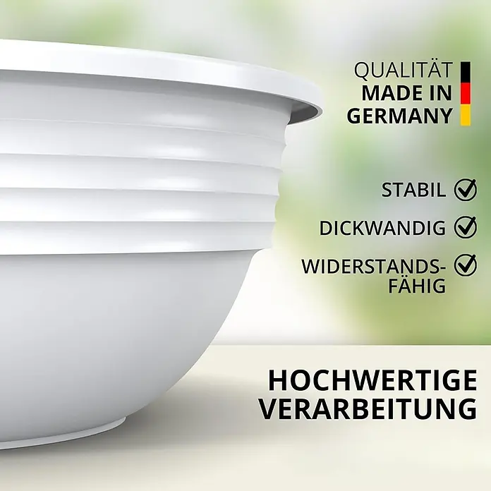 Plastard Pflanzschale rund 3er-Set Ø 25 cm mit Metallkorb hängend Weiß - 3 Stk., Außenmaß (Ø x H): 25 x 10 cm, Kunststoff, Weiß - Weiße, runde, stabile Kunststoffschale mit geriffelter Seitenwand, stolz hergestellt in Deutschland.