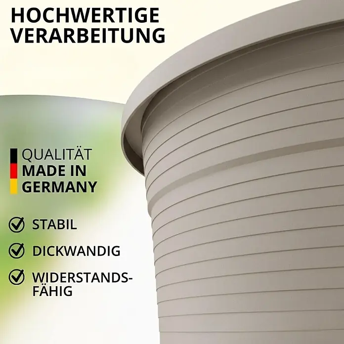 Ø 35 cm rund – Seidengrau – Pflanzkübel 19 Liter -  - Hellgrauer gerippter Blumentopf, stabil und dickwandig.