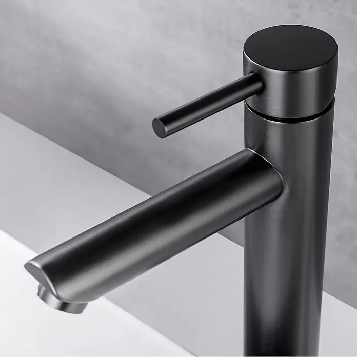 LOMAZOO Waschtischarmatur Tess Edelstahl Anthrazit -  - Matt schwarzer moderner Badarmatur mit schlankem, zylindrischem Design und Einhebelgriff.
