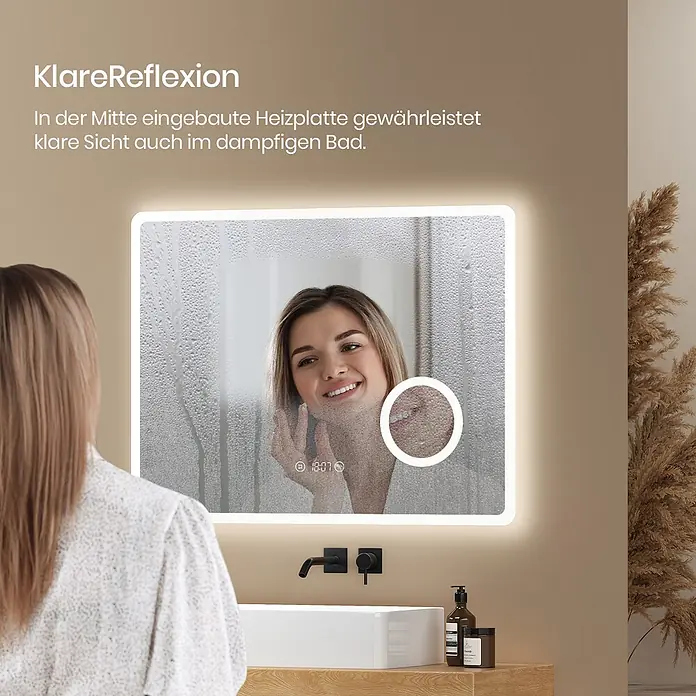 Emke Lichtspiegel Dimlite LM13 -  - Beleuchteter Anti-Beschlag-Badspiegel mit Heizplatte für klare Sicht im dampfigen Bad. Digitale Anzeige.