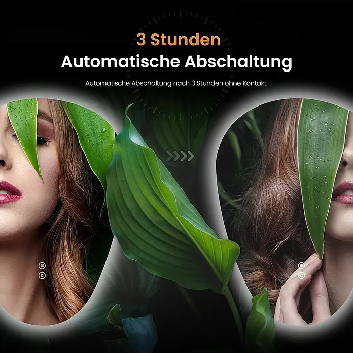 Emke Lichtspiegel Glowrim LM33 -  - Grafik zur automatischen Abschaltfunktion nach 3 Stunden ohne Kontakt, mit naturverbundenen Bildern.