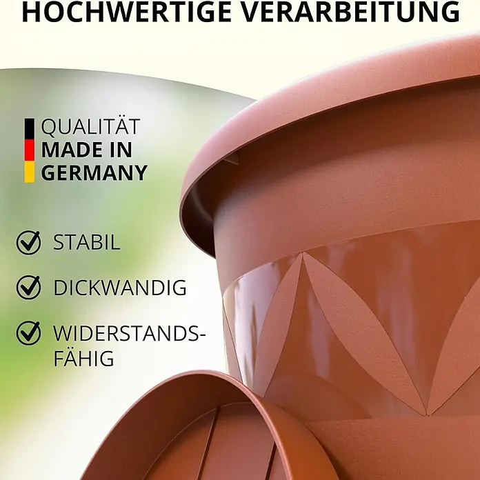 3er Set Ø21 cm mit Untersetzer Terrakotta – Pflanzkübel -  - Brauner, dickwandiger Pflanztopf, betont Haltbarkeit und deutsche Qualität.