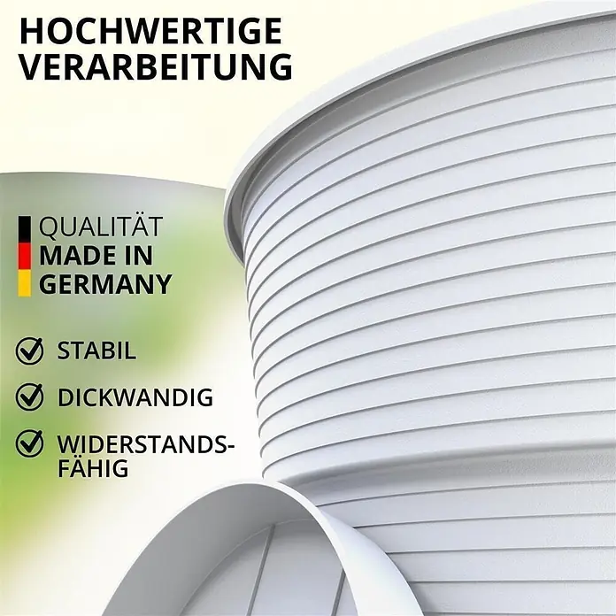 Plastard Pflanztopf Ø 32 cm in Weiß für Garten Balkon Terrasse - Kunststoff - Weißes, geripptes, dickwandiges Produkt, stabil und widerstandsfähig, mit Fokus auf hochwertige deutsche Fertigung.