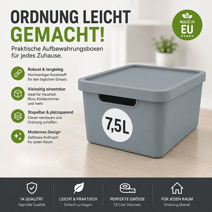 3er-Set 7,5 Liter in Grau mit Deckel – Stapelboxen, Lagerboxen online kaufen bei BAUHAUS