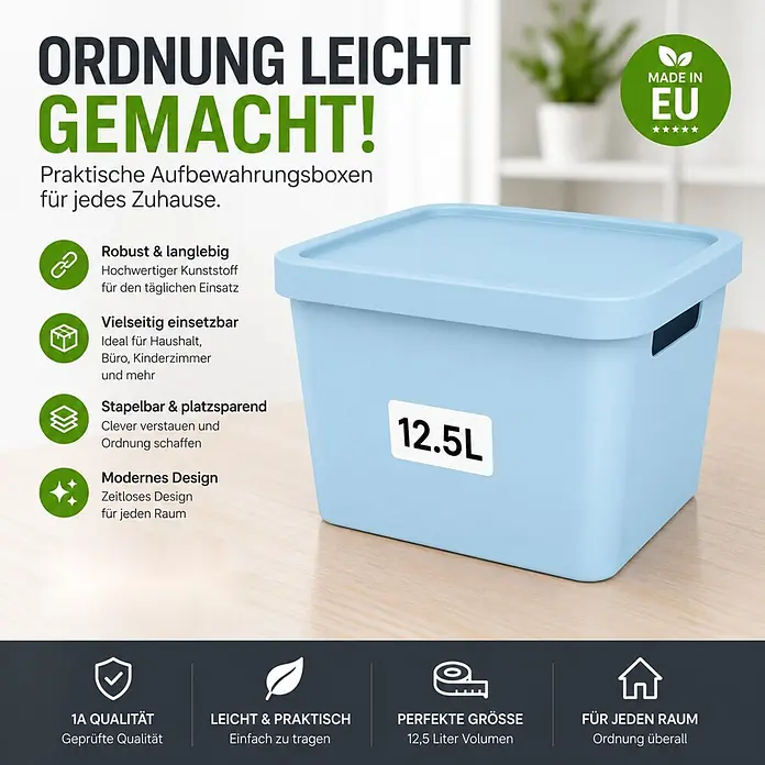 4er-Set 12,5 Liter in Blau mit Deckel – Stapelboxen, Lagerboxen online kaufen bei BAUHAUS