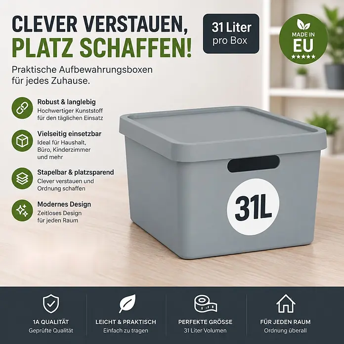 2er-Set 31 Liter in Grau mit Deckel – Stapelboxen, Lagerboxen online kaufen bei BAUHAUS