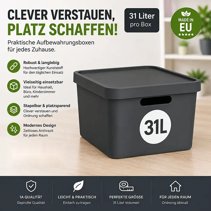 3er-Set 31 Liter in Anthrazit mit Deckel – Stapelboxen, Lagerboxen online kaufen bei BAUHAUS