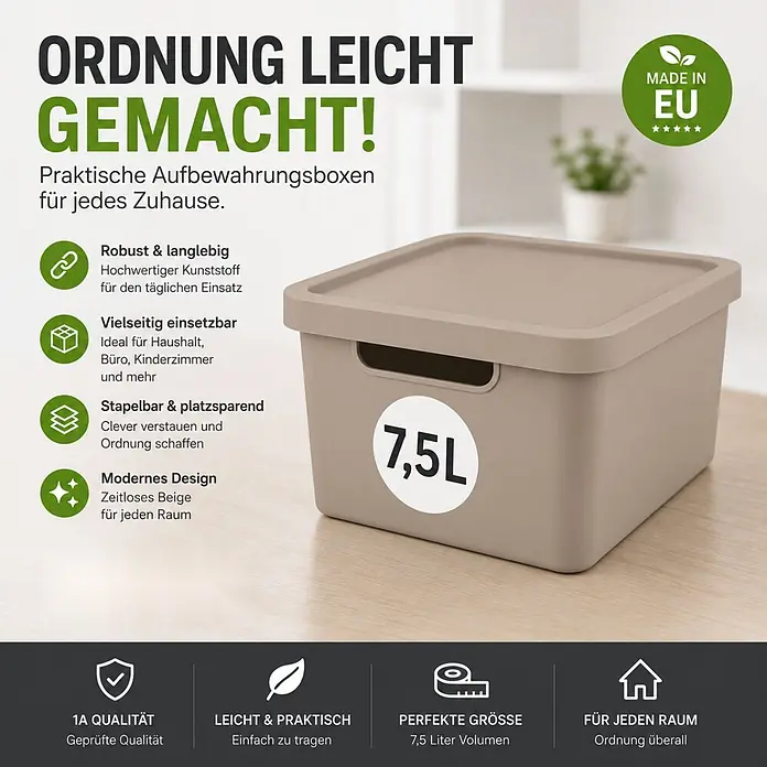3er-Set 7,5 Liter in Beige mit Deckel – Stapelboxen, Lagerboxen online kaufen bei BAUHAUS